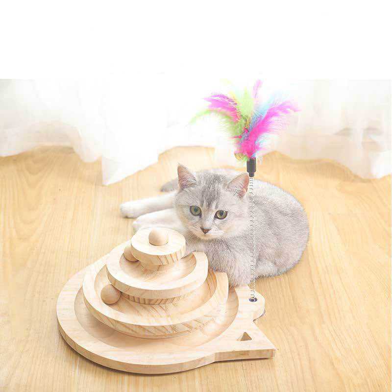 Dailypets Interactive Roller Game for Cats – Wooden Ball Track with Feather Teaser