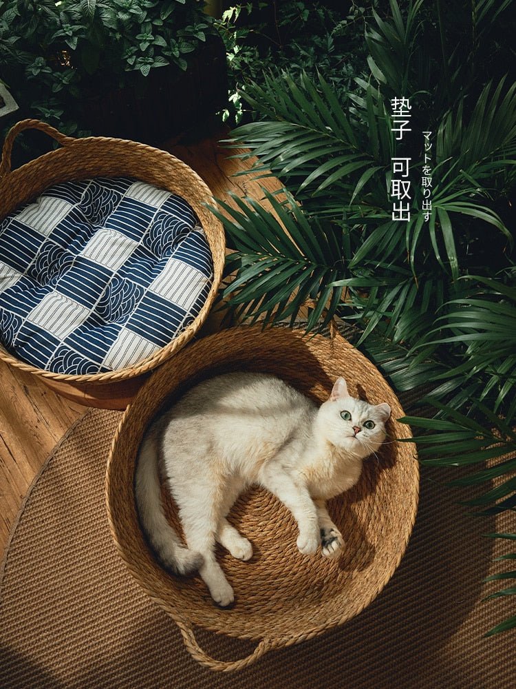 Dailypets Round Woven Cat Bed, Removable Cushion for Daily Cat Comfort