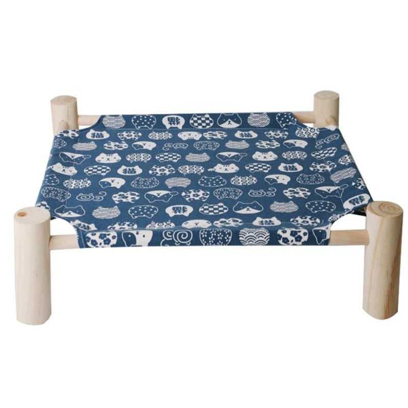 Dailypets Modern Raised Cat Bed – Japanese Style Canvas Pet Cot with Solid Wood Stand