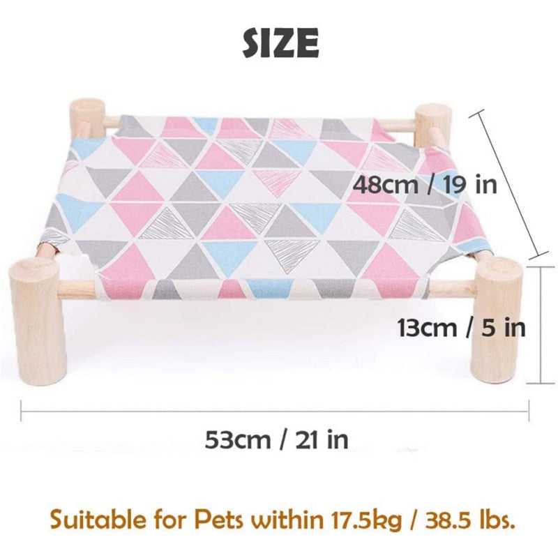 Dailypets Modern Raised Cat Bed – Japanese Style Canvas Pet Cot with Solid Wood Stand
