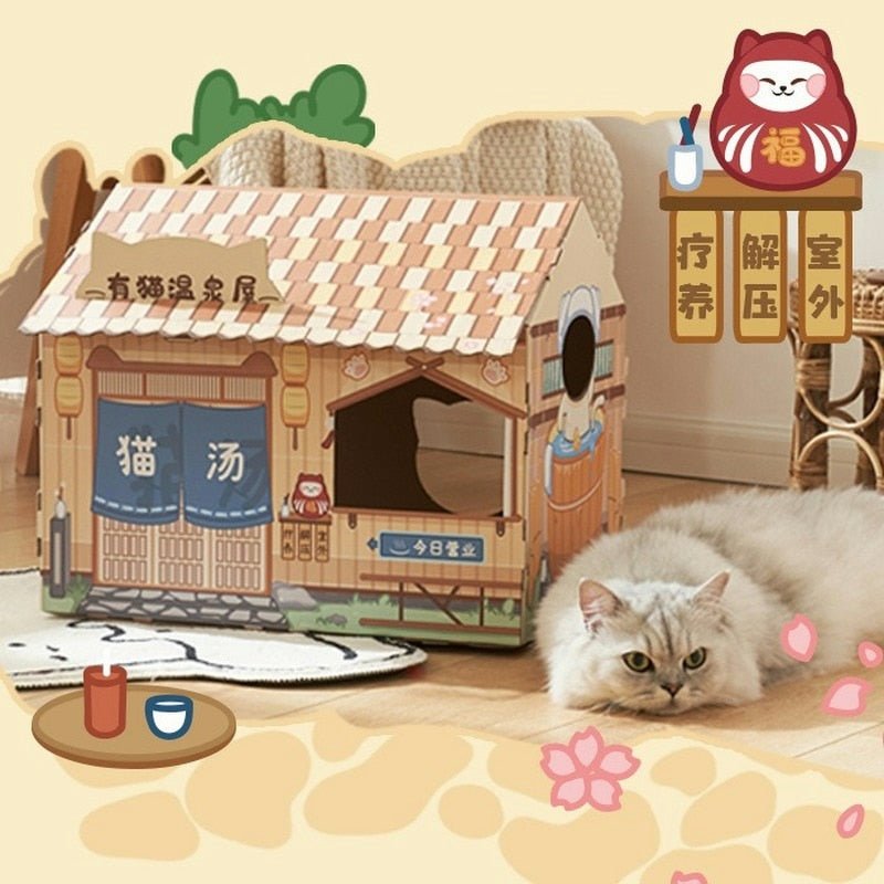 Dailypets Japanese Style Cat House – Cozy Indoor Cardboard Bed