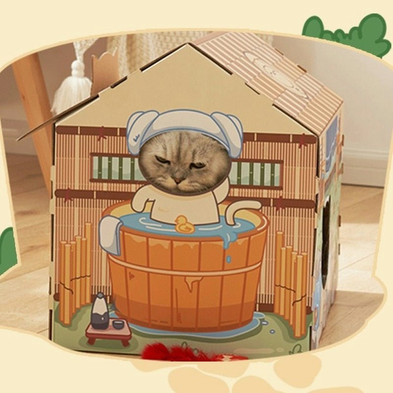 Dailypets Japanese Style Cat House – Cozy Indoor Cardboard Bed