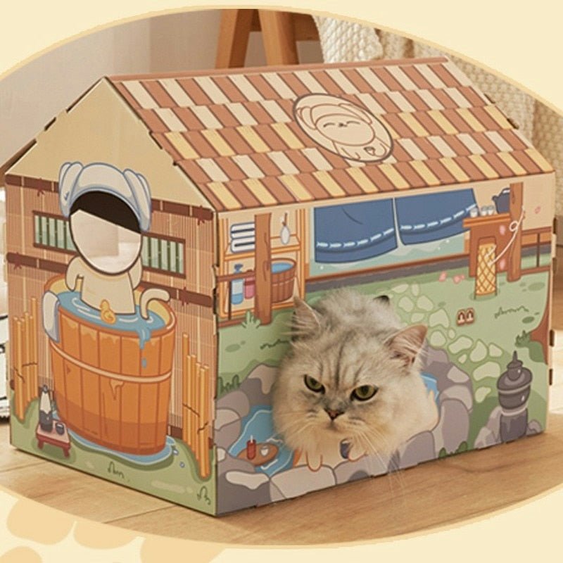 Dailypets Japanese Style Cat House – Cozy Indoor Cardboard Bed