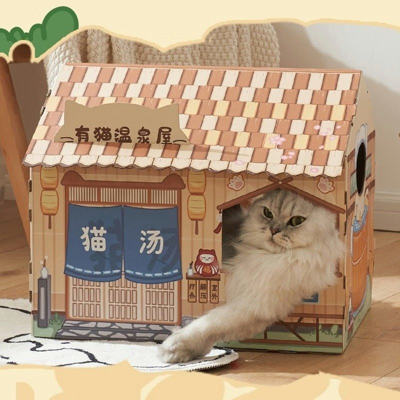 Dailypets Japanese Style Cat House – Cozy Indoor Cardboard Bed
