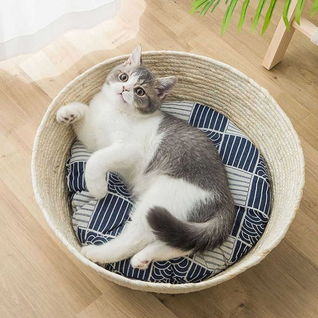 Dailypets Woven Sisal Cat Bed – Japanese Style Basket Lounger
