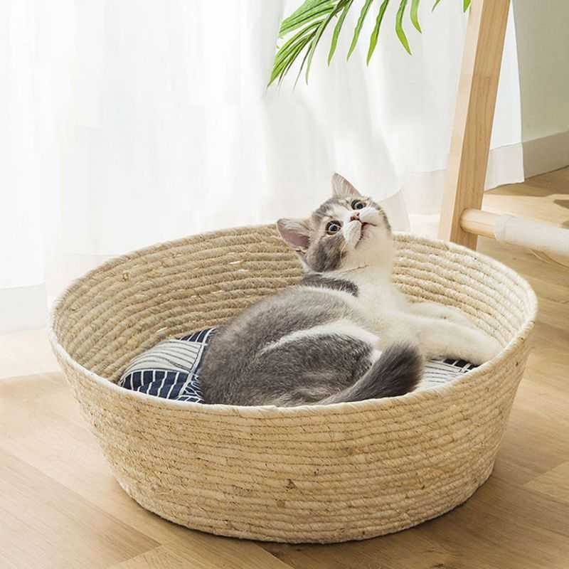 Dailypets Hand-Woven Cat Bed, Natural Sisal Basket for Indoor Cats