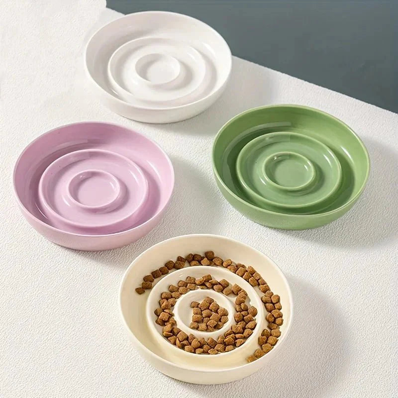 Dailypets Premium Ceramic Slow Feeder Pet Bowl with Stable Non-Slip Feeding Base