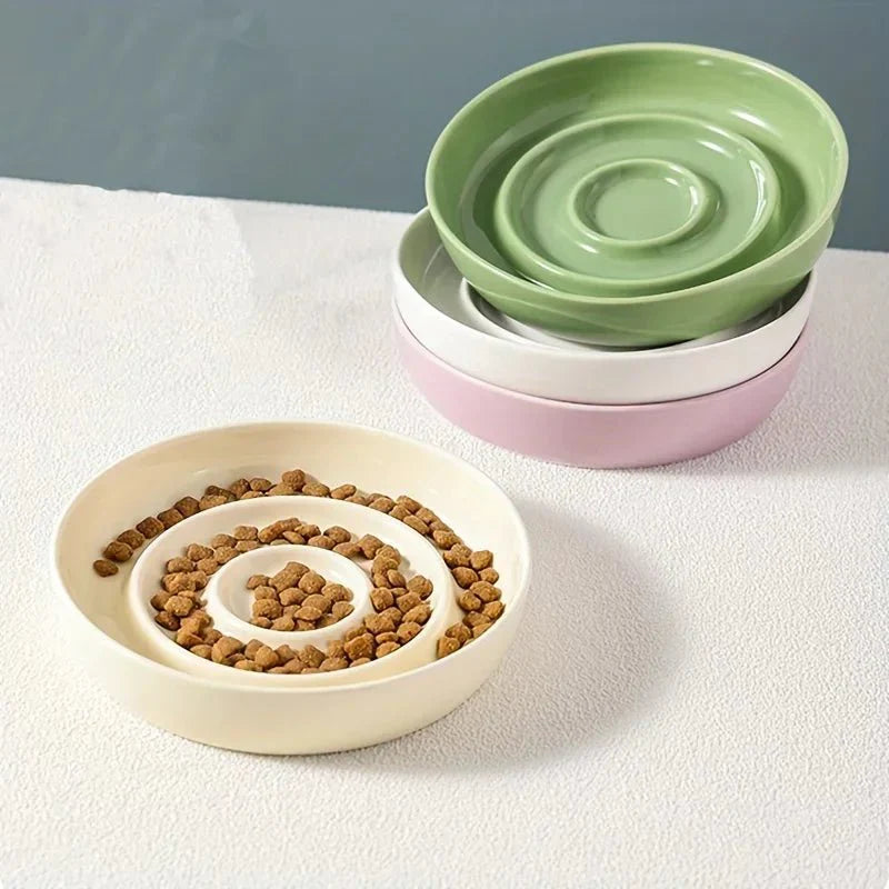Dailypets Premium Ceramic Slow Feeder Pet Bowl with Stable Non-Slip Feeding Base