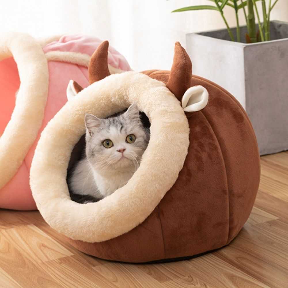 Dailypets Semi-Enclosed Plush Cat Bed with Animal Ear Design