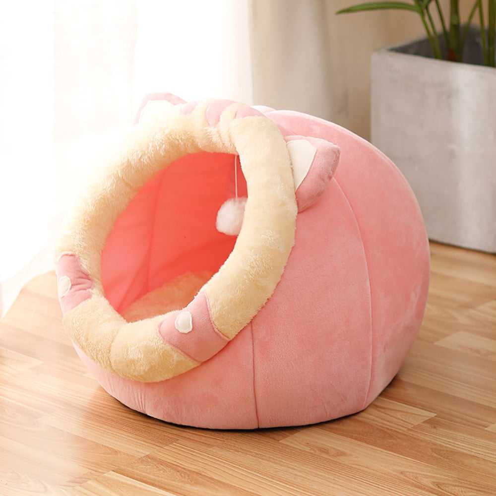 Dailypets Semi-Enclosed Plush Cat Bed with Animal Ear Design