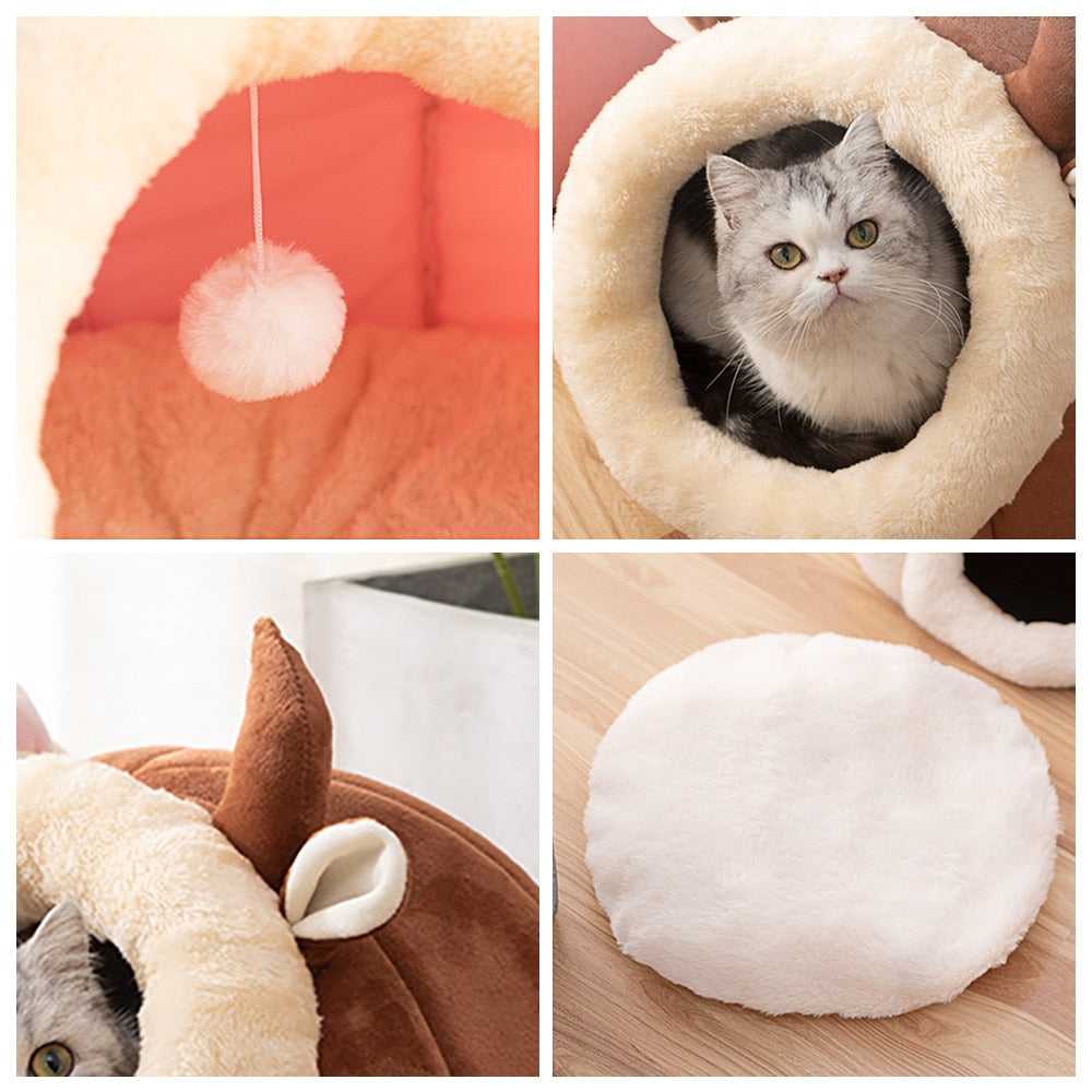 Dailypets Plush Cat Cave Bed with Warm Cushioned Interior