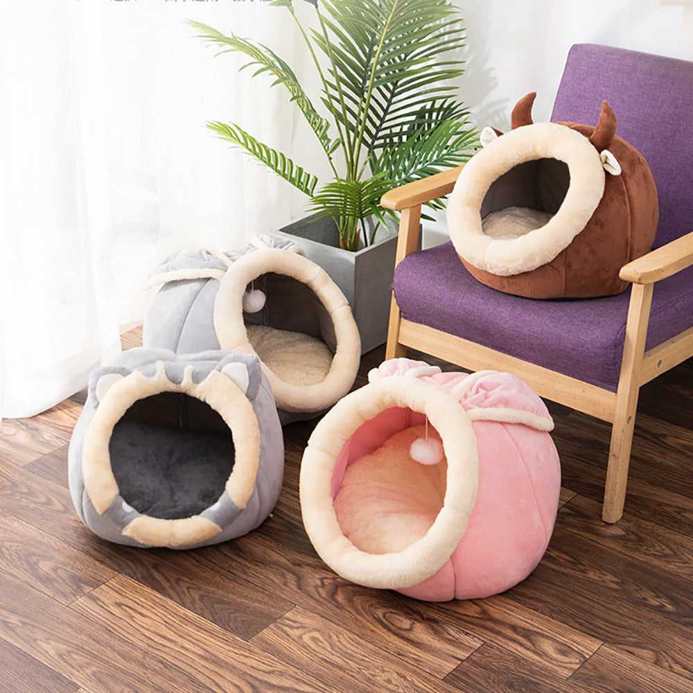 Dailypets Plush Cat Cave Bed with Warm Cushioned Interior