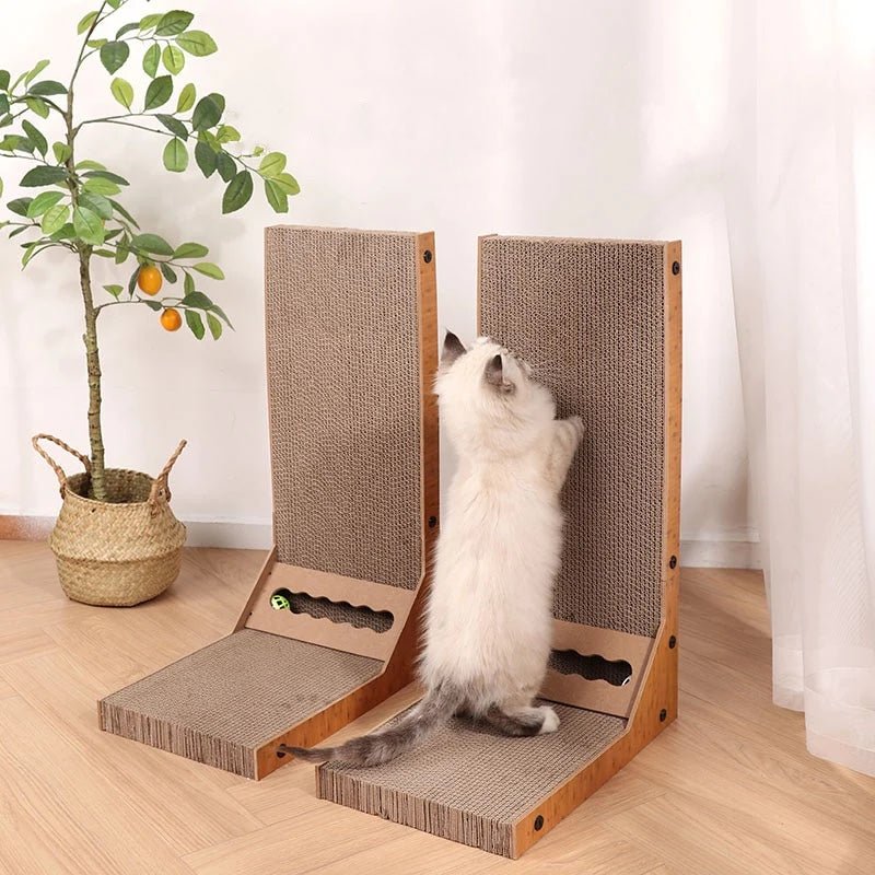Dailypets L-Shaped Cat Scratch Board – Vertical Scratcher with Rolling Ball Toy