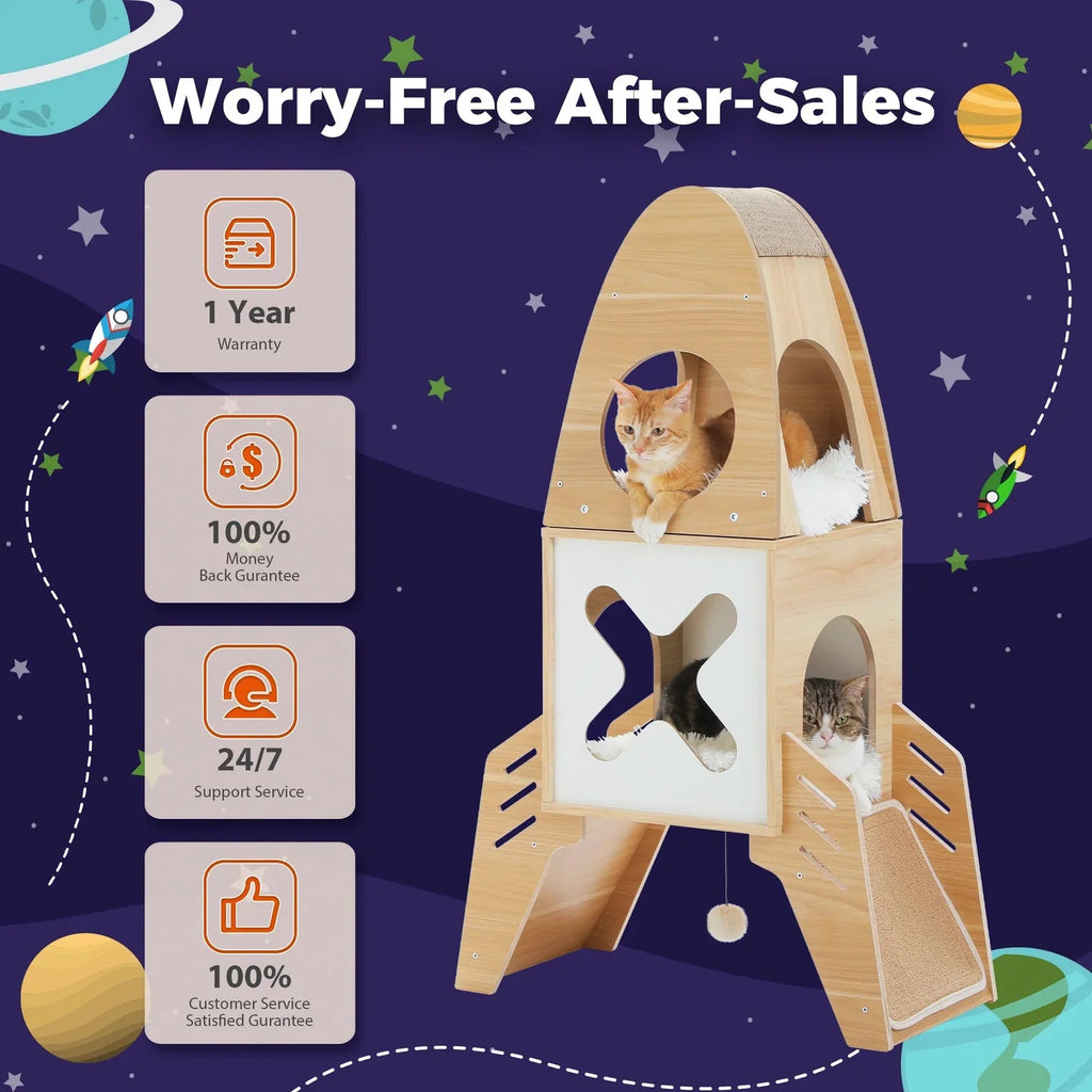 Dailypets Lunar Module Cat Tower – 43-Inch Modern Rocket Cat Tree with Two Hideaway Condos