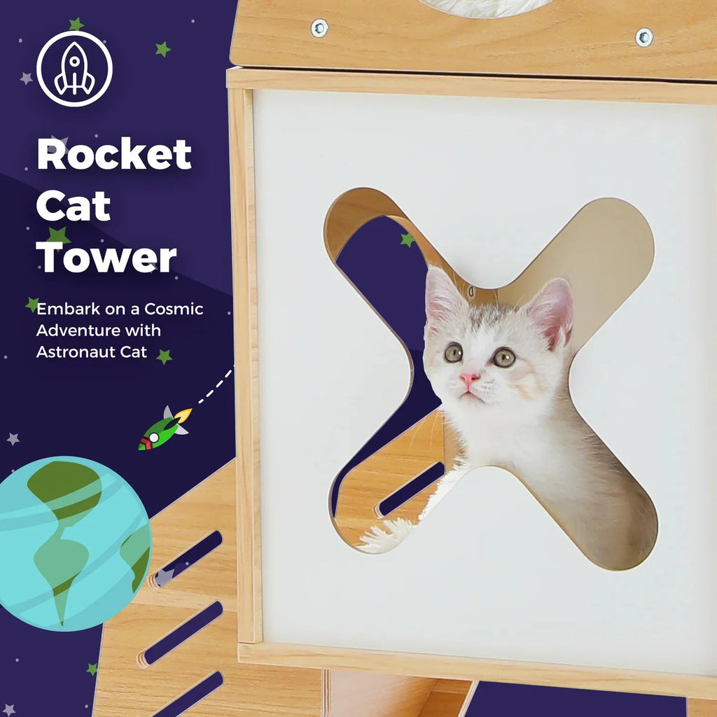 Dailypets Lunar Module Cat Tower – 43-Inch Modern Rocket Cat Tree with Two Hideaway Condos