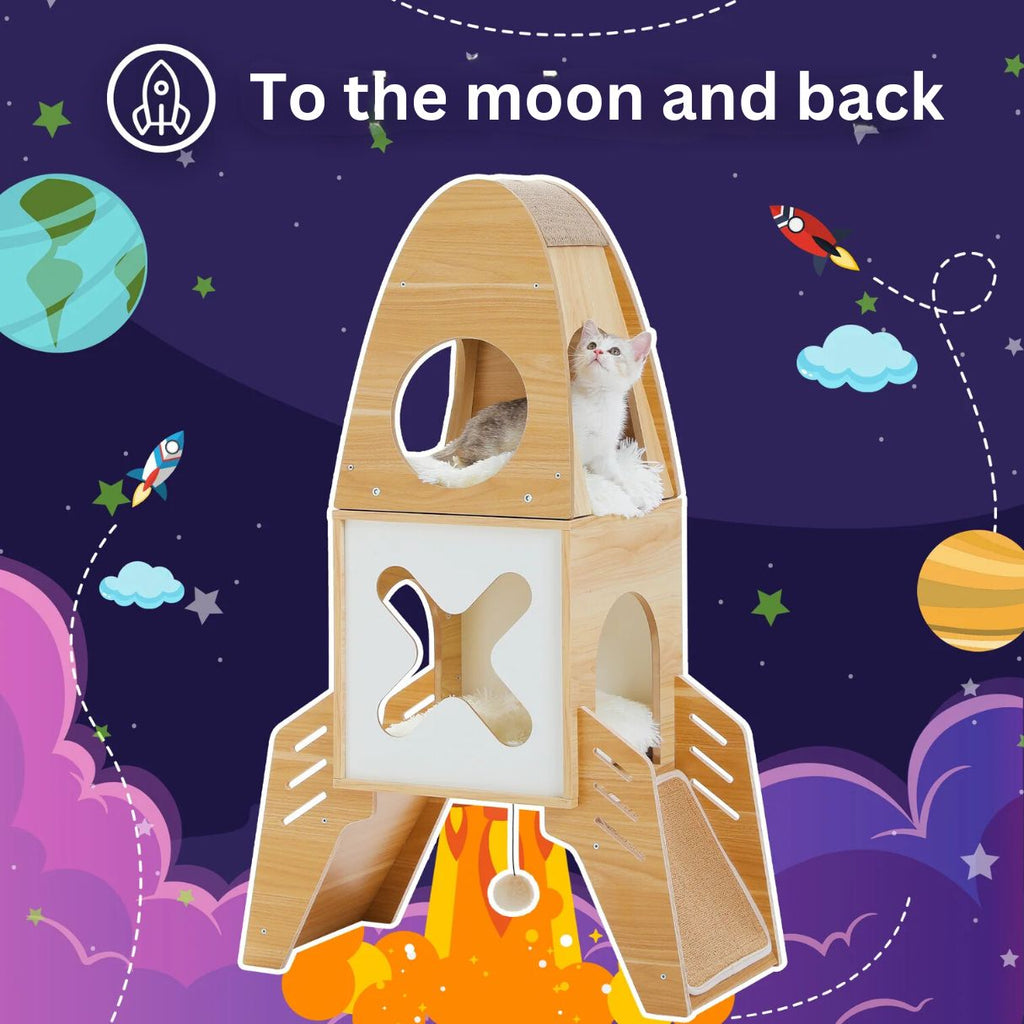 Dailypets Lunar Module Cat Tower – 43-Inch Modern Rocket Cat Tree with Two Hideaway Condos