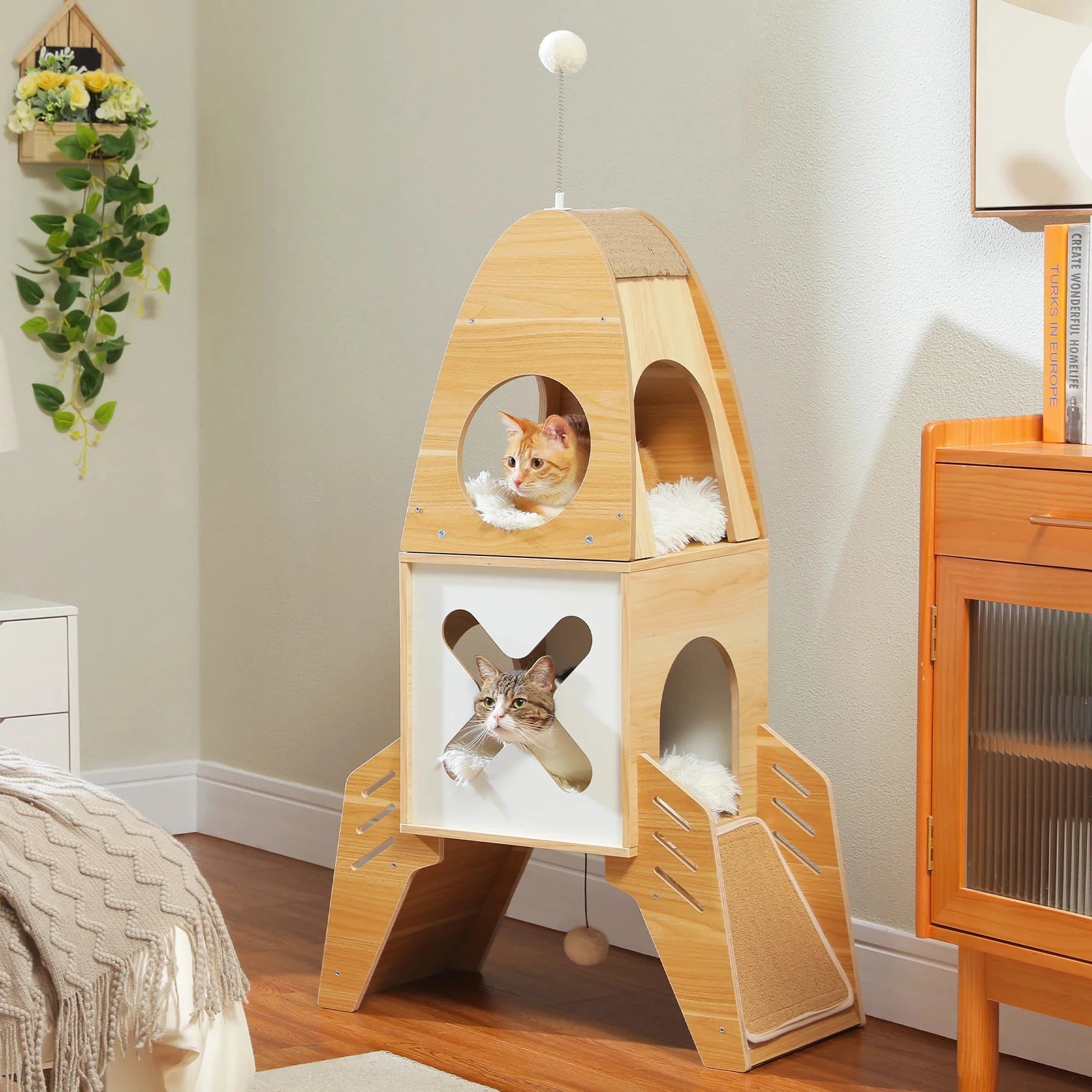 Dailypets Lunar Module Cat Tower – 43-Inch Modern Rocket Cat Tree with Two Hideaway Condos