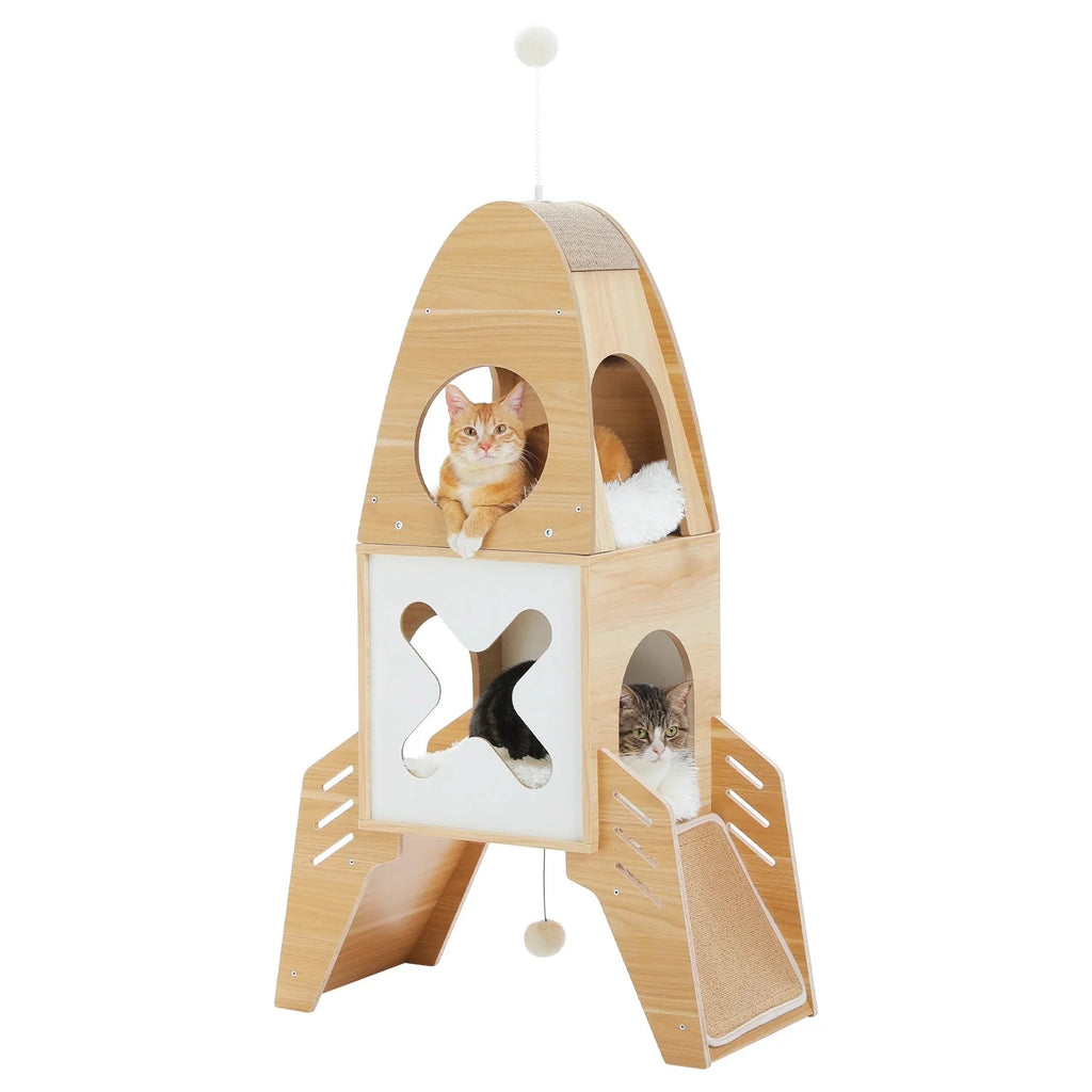 Dailypets Lunar Module Cat Tower – 43-Inch Modern Rocket Cat Tree with Two Hideaway Condos