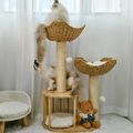 Dailypets Luxury Boho Cat Tree – Twin Woven Basket Cat Tower with Sisal Scratching Posts