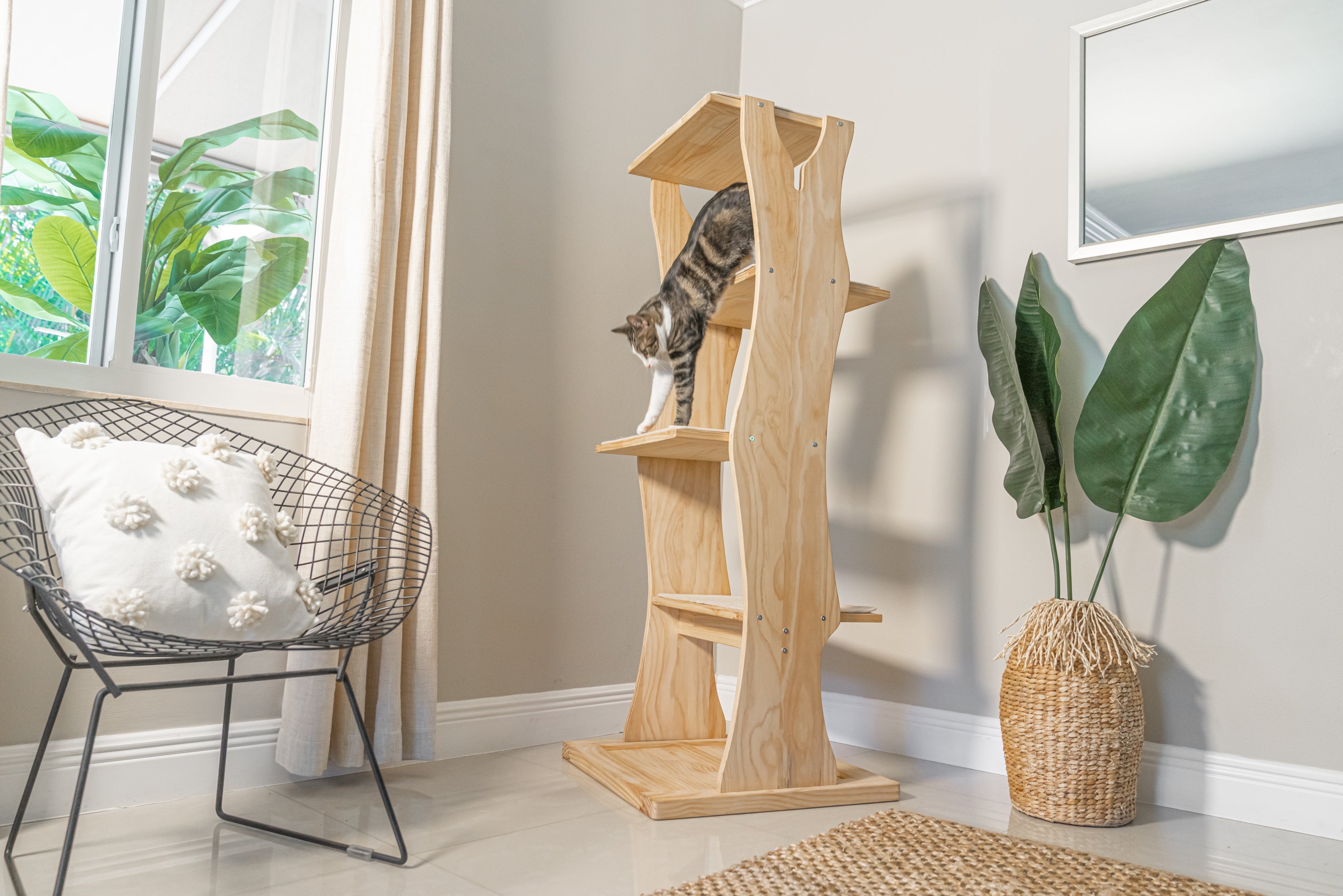 Dailypets Modern Wooden Cat Tower with Sisal Perches