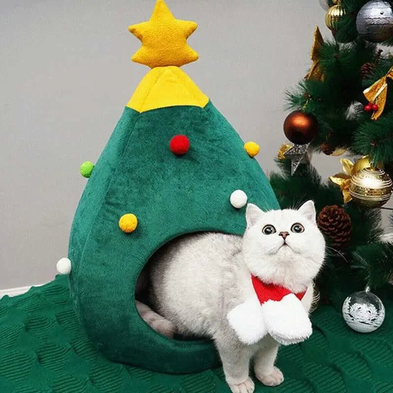 Dailypets Holiday Plush Cat Bed – Warm Enclosed Winter Hideout