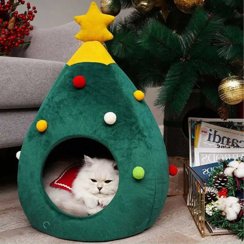 Dailypets Festive Cat Cave Bed for Warm Indoor Naps