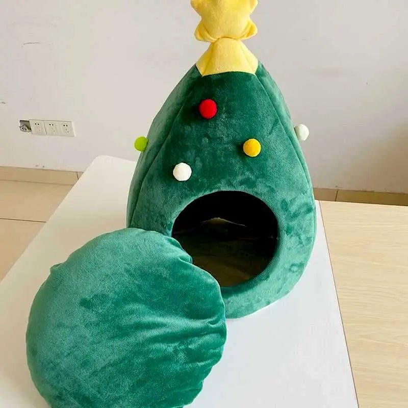 Dailypets Festive Cat Cave Bed for Warm Indoor Naps
