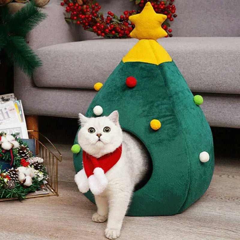 Dailypets Festive Cat Cave Bed for Warm Indoor Naps