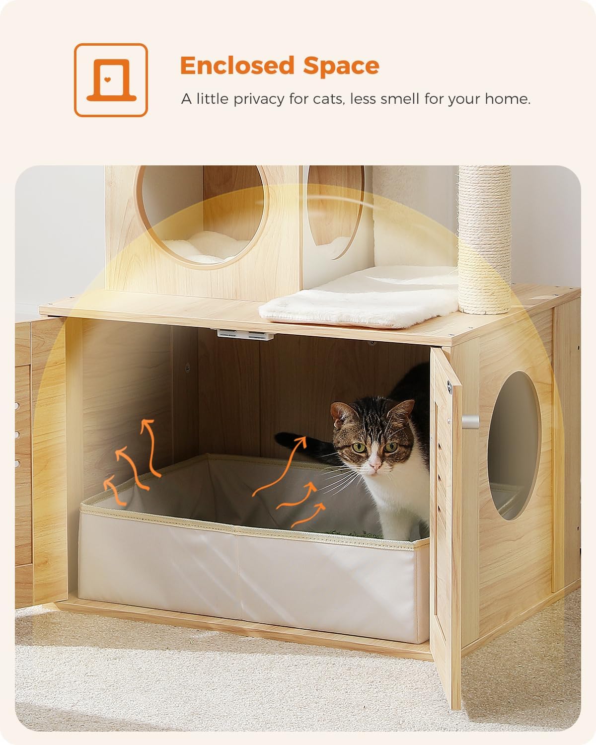 Dailypets Cat Tree with Litter Box Cabinet – Plush Perch, Sisal Posts & Hideaway Condo