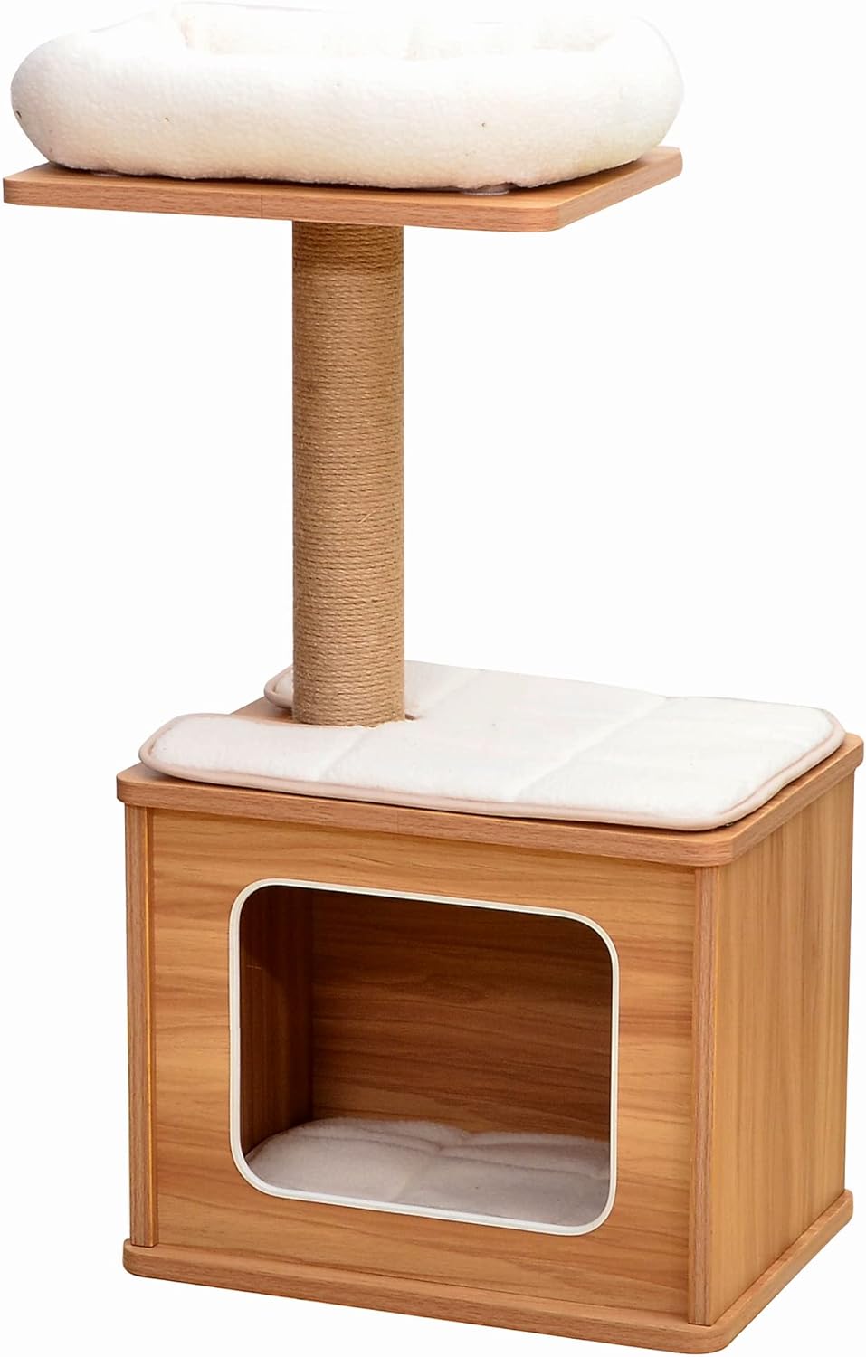 Dailypets Compact Cat Tower with Condo – Beige Cat Tree with Perches & Jute Scratching Post
