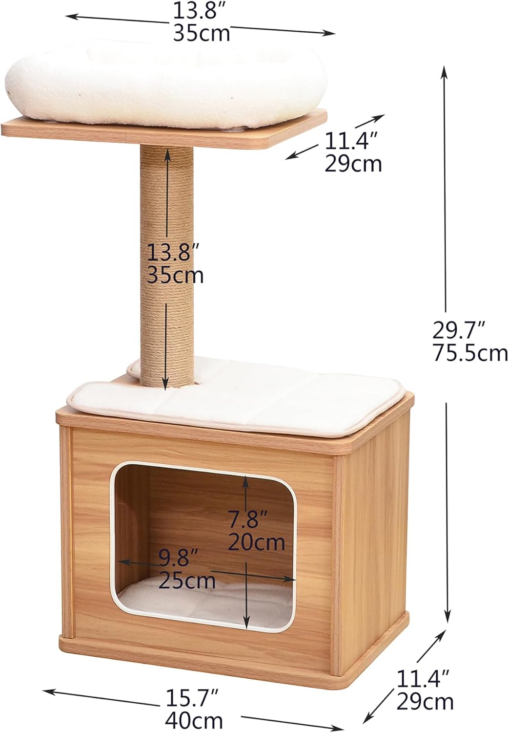 Dailypets Compact Cat Tower with Condo – Beige Cat Tree with Perches & Jute Scratching Post
