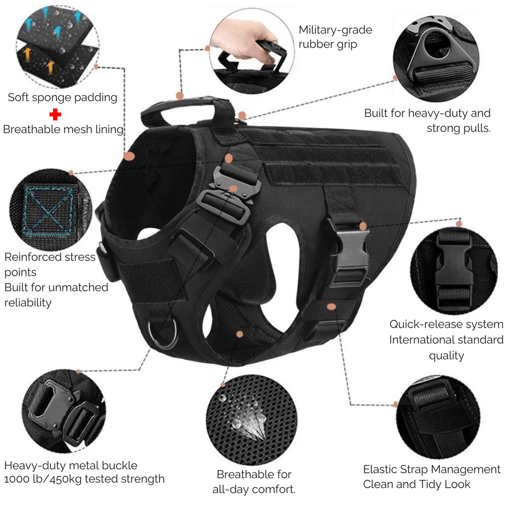 Dailypets Tactical Dog Harness with Handle & Leash for Training, Hiking & Outdoor Adventures