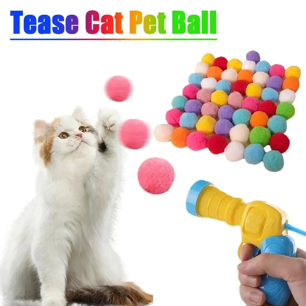 Dailypets Plush Ball Launcher for Cats with Soft Pom Balls & Interactive Chase Play