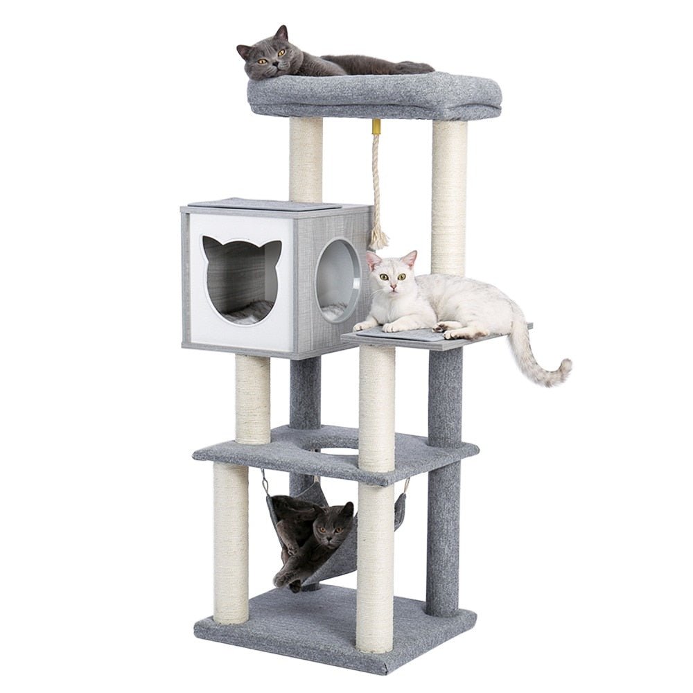 Dailypets Modern Cat Tree – 4-Level Cat Tower with Hammock, Condo & Elevated Bed