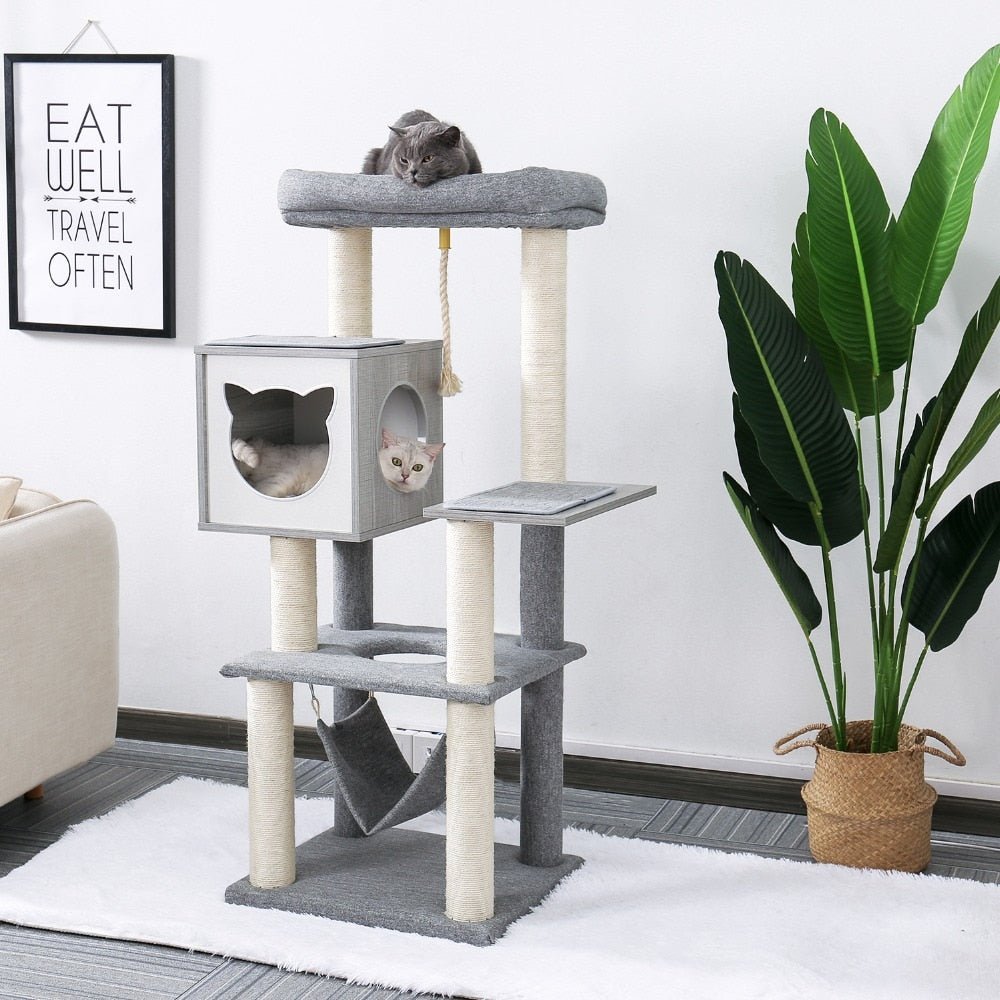 Dailypets Modern Cat Tree – 4-Level Cat Tower with Hammock, Condo & Elevated Bed