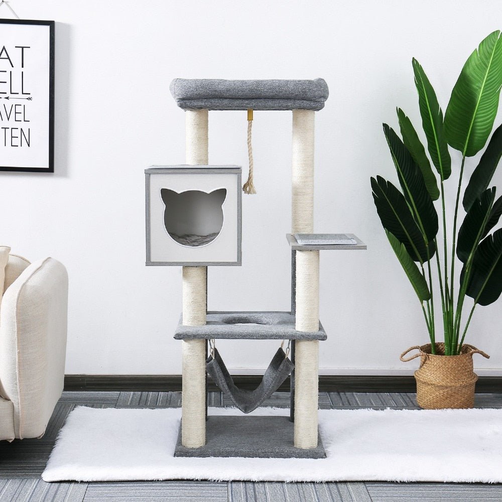 Dailypets Modern Cat Tree – 4-Level Cat Tower with Hammock, Condo & Elevated Bed