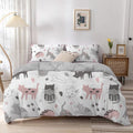 Dailypets Aesthetic Cat Bedding Set – Minimal Grey Pink Bedroom Duvet Cover Set