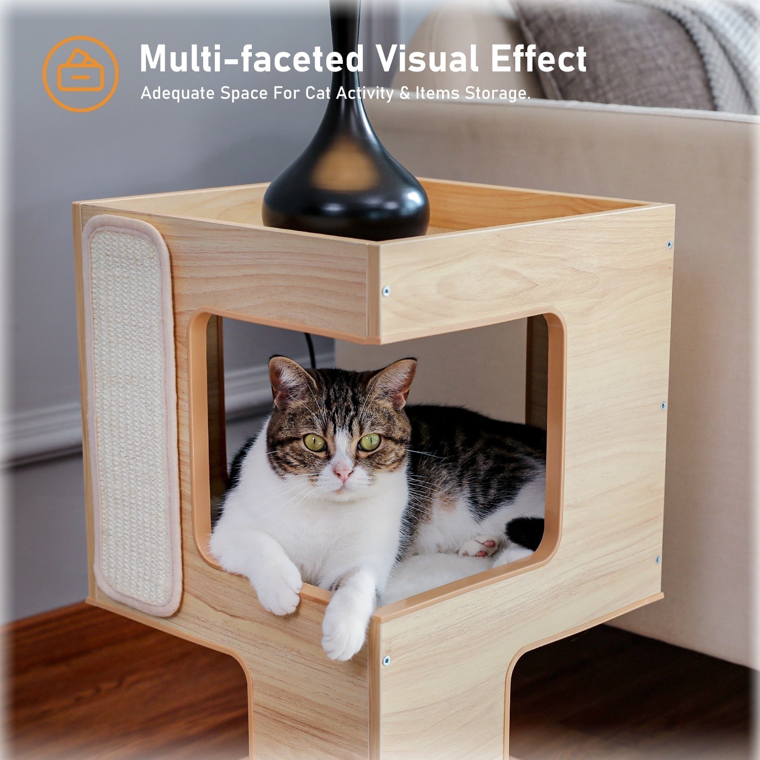 Dailypets Cat Side Table Tree, Modern Pet Furniture with Play Toy