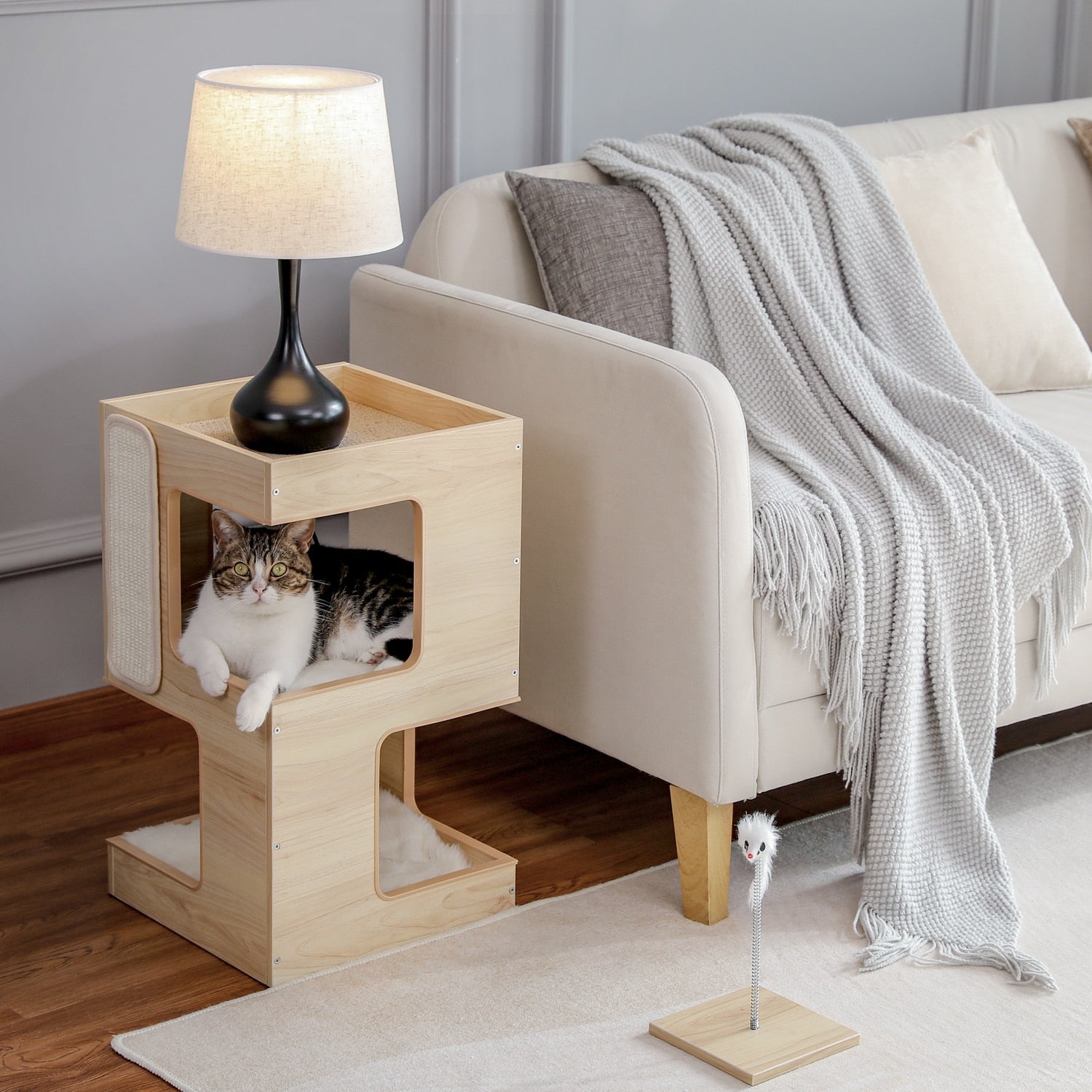 Dailypets Cat Side Table Tree, Modern Pet Furniture with Play Toy