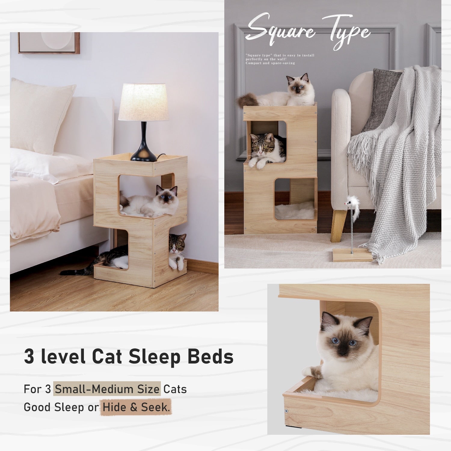 Dailypets Cat Side Table Tree, Modern Pet Furniture with Play Toy