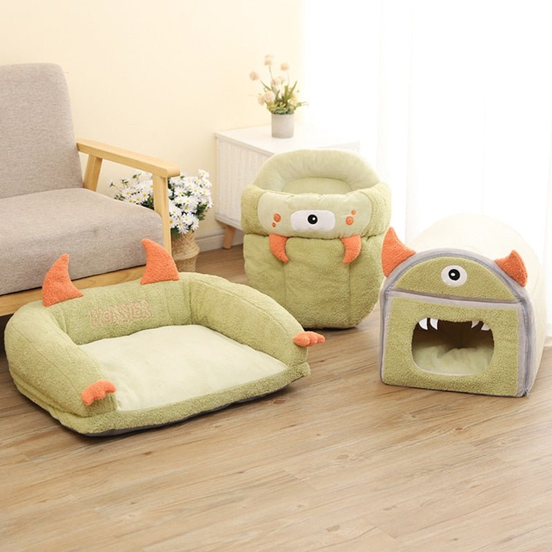 Dailypets Monster-Themed Cat Nest – Plush Foldable Cat Bed