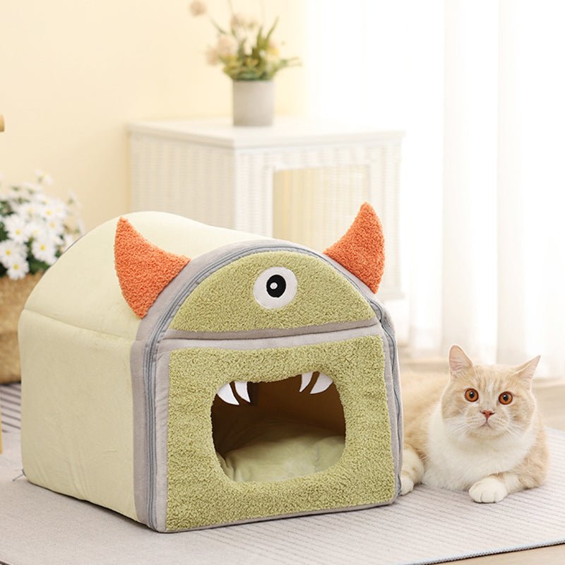 Dailypets Monster-Themed Cat Nest – Plush Foldable Cat Bed