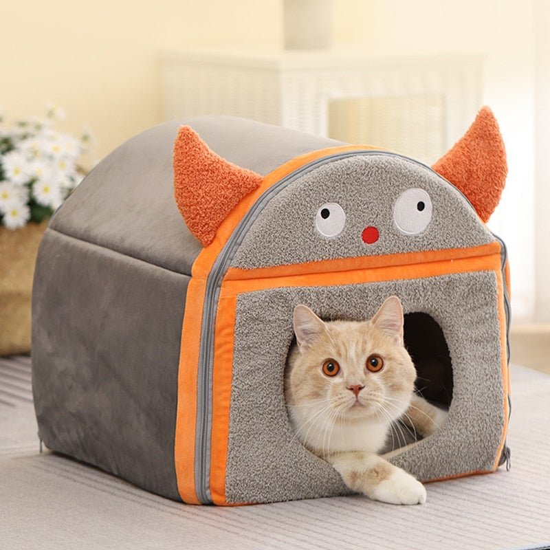 Dailypets Monster-Themed Cat Nest – Plush Foldable Cat Bed
