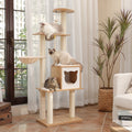 Dailypets Multi-Level Wooden Cat Tree – Solid Wood Tower with Hammock & Enclosed Cat Bed