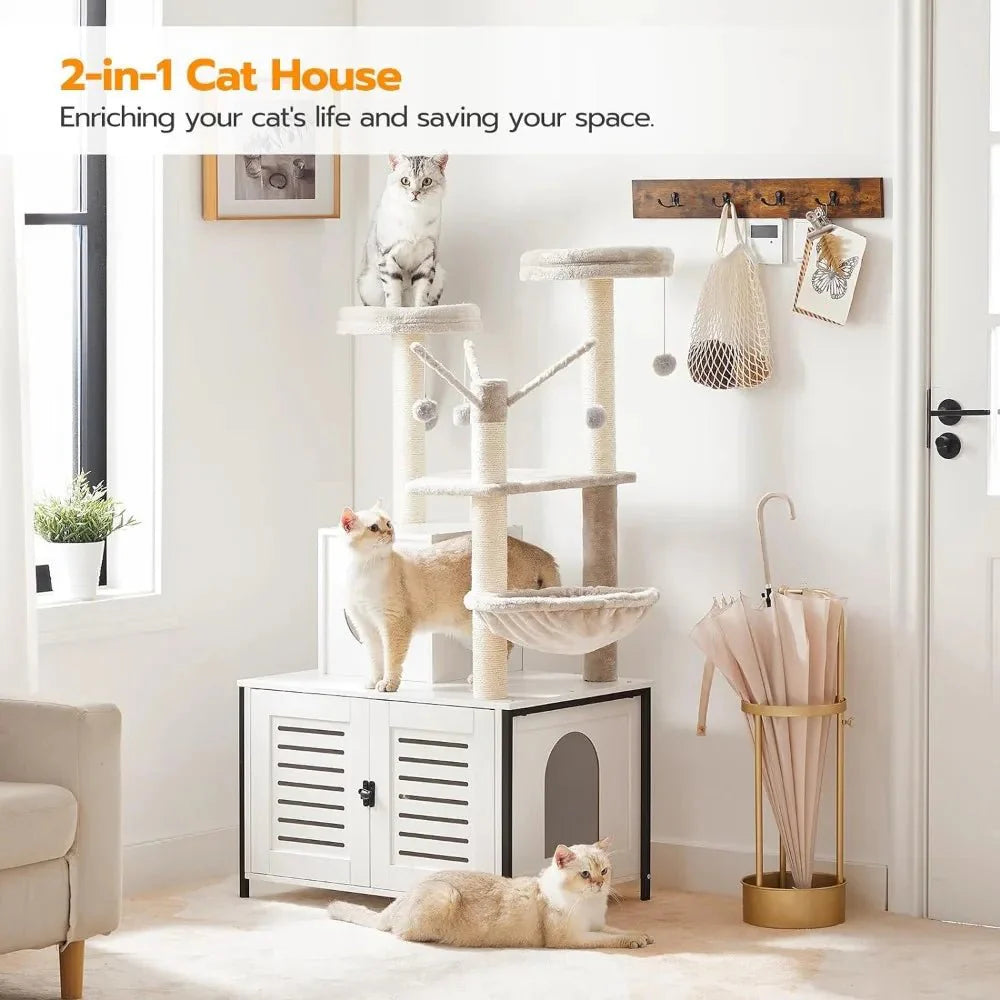 Dailypets Multifunctional Cat Tower – Cat Tree with Louvered Litter Cabinet & Cat House