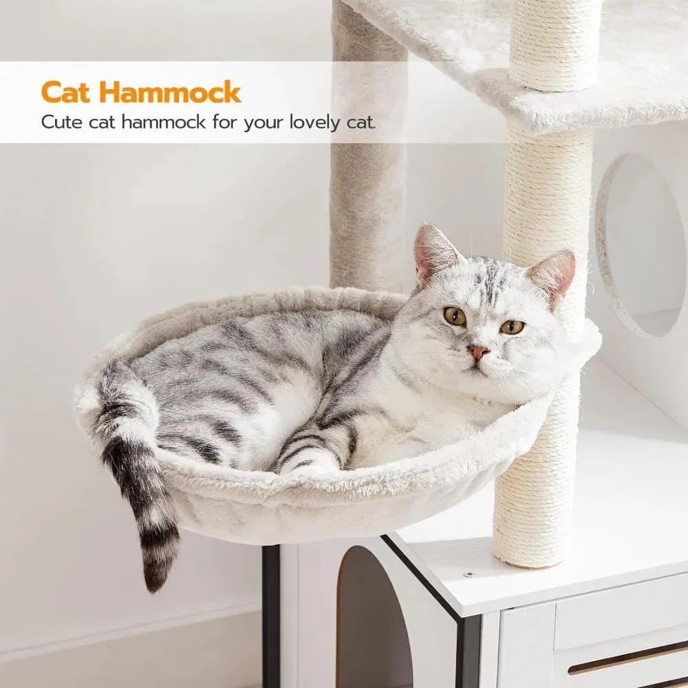 Dailypets Multifunctional Cat Tower – Cat Tree with Louvered Litter Cabinet & Cat House