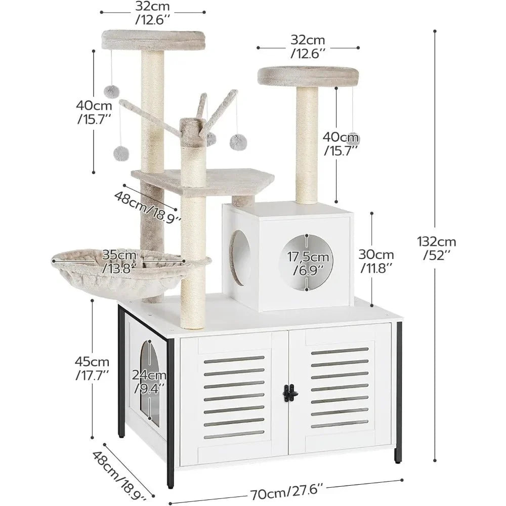 Dailypets Multifunctional Cat Tower – Cat Tree with Louvered Litter Cabinet & Cat House