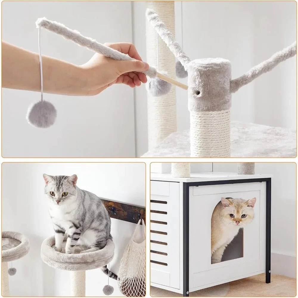 Dailypets Multifunctional Cat Tower – Cat Tree with Louvered Litter Cabinet & Cat House
