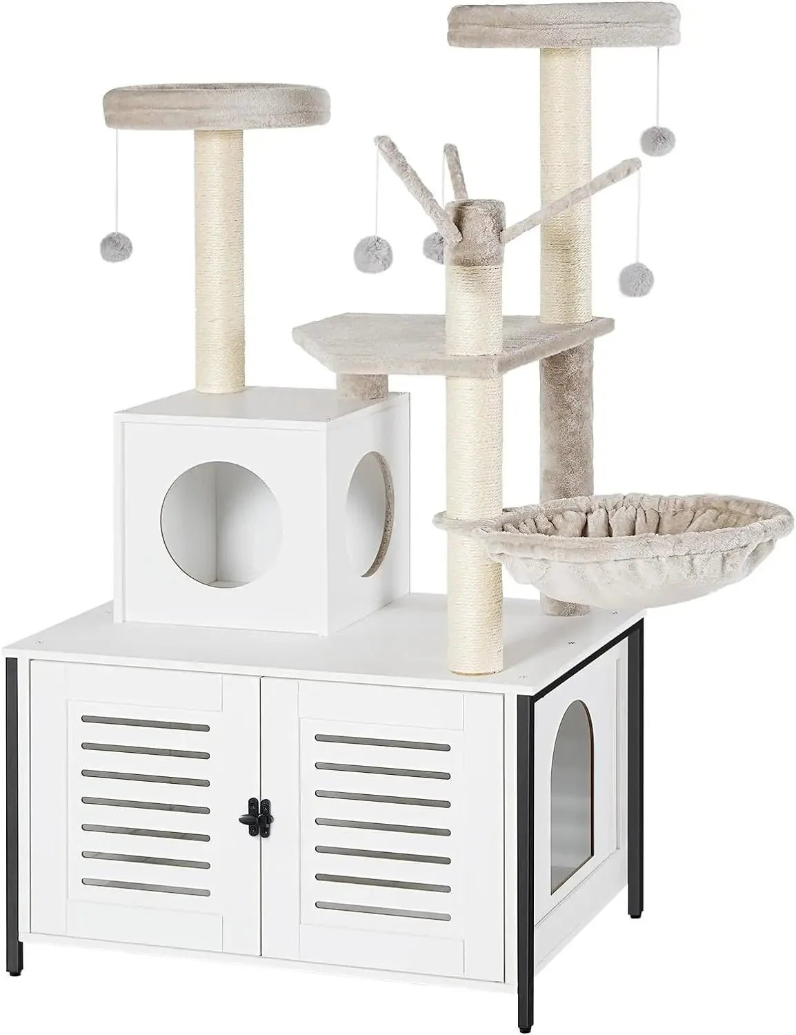 Dailypets Multifunctional Cat Tower – Cat Tree with Louvered Litter Cabinet & Cat House