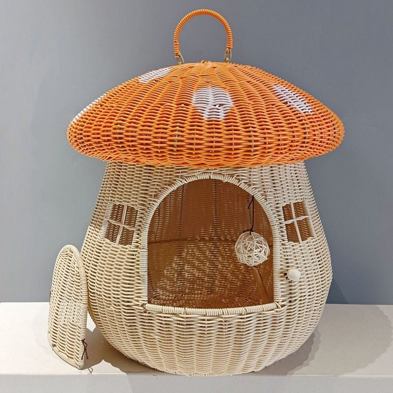 Dailypets Handwoven Mushroom Cat House – Cozy Outdoor Hideaway